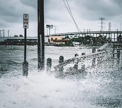 natural disaster scene with waves of water and flooding