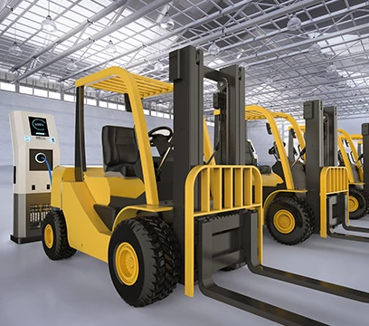 fleet of electric forklift trucks